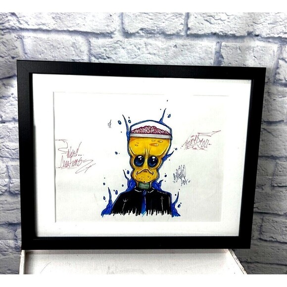 Alien Art Work Weird Creations Original Marker Drawing Signed Matted Framed - Picture 6 of 12